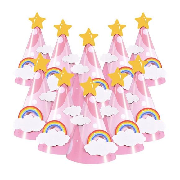 Pink Party Hats - Fun Celebration Kit of 10 Cone Party Hats Kids Birthdays - Picture 1 of 7